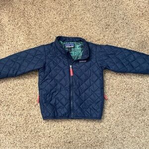 Patagonia Navy Quilted Jacket with Green Printed Lining
